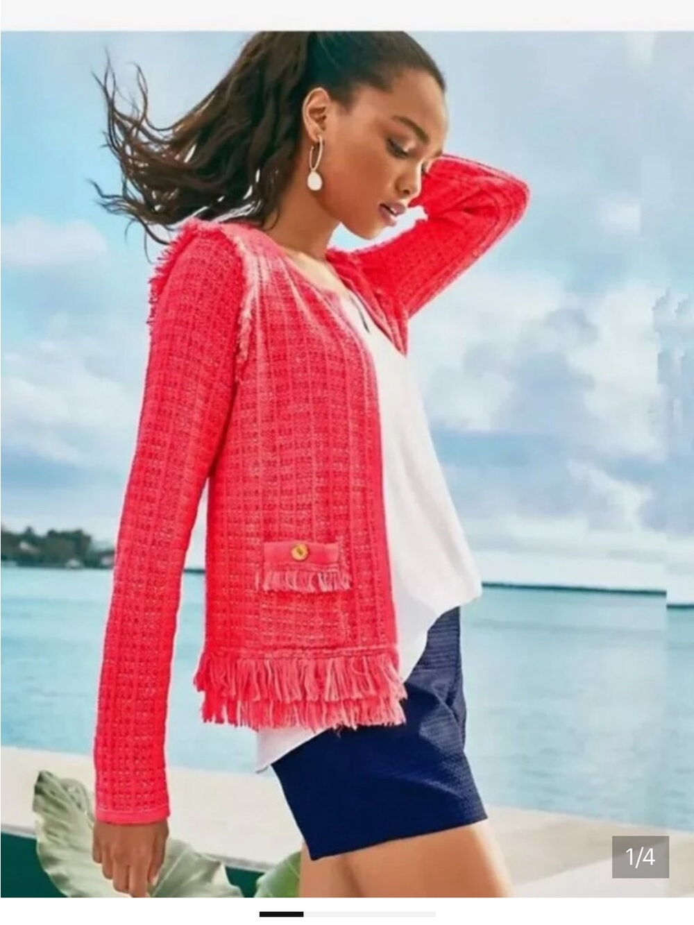 NWT XL Lilly Pulitzer Simora Tweed Cardigan in Spicy Coral